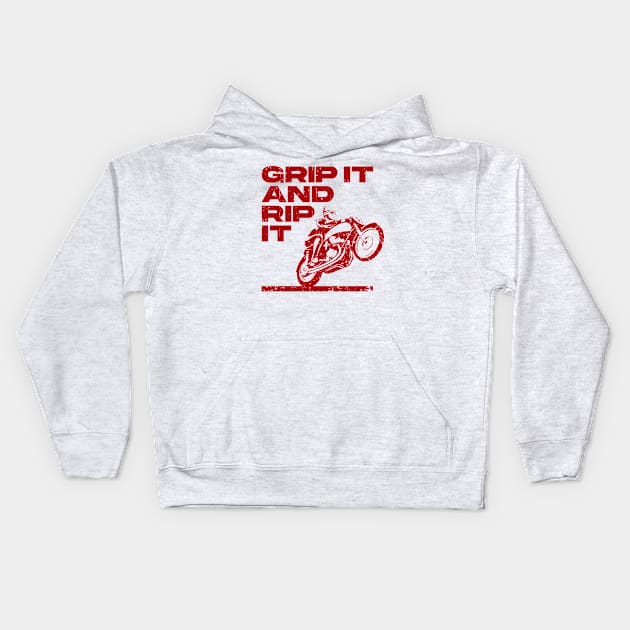 Grip it and Rip it red print Kids Hoodie by retropetrol